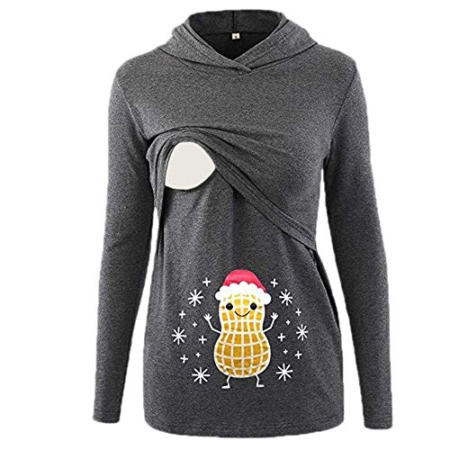 Mujeres Embarazadas Linda Impresión De Navidad De Manga Vintage Larga De Enfermería Tops Maternidad con Capucha Lactancia Camiseta De Navidad Suéter De Maternidad Moda Sudaderas Elegantes