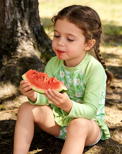Image of Lovekider Little Girls Swimsuits 2 Pieces Swimwears Rash Guard Set Long Sleeve UPF50+ Bathing Suit for Beach 2-8T