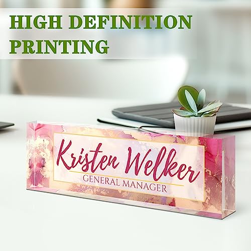 Image of Name Plate for Desk, Desk Name Plate Personalized, Office Decor for Women Men, Acrylic Desktop Accessories, Office Appreciation Gifts for Boss Social Workers Nurse Teacher Employee (Pink /Gold)
