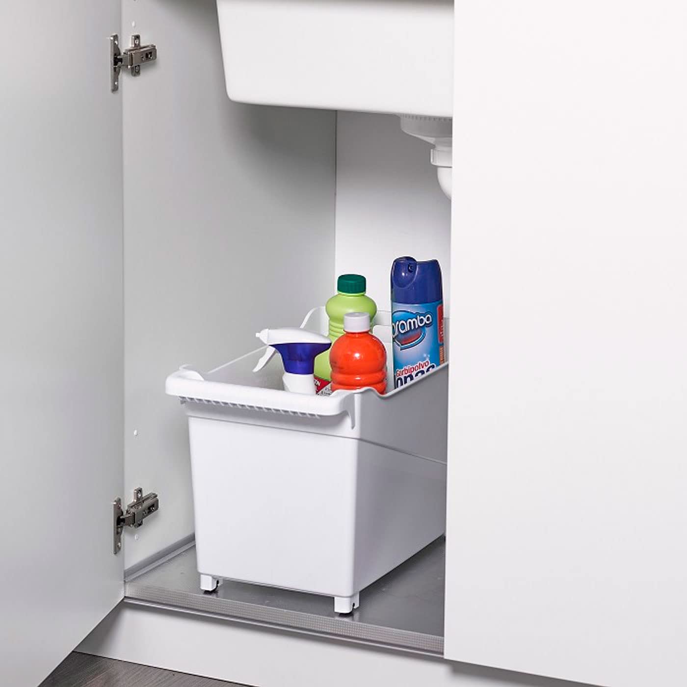 Acan Tradineur - Carrito de plástico Multiusos con Ruedas - Cesta para Diversos usos con Ruedas para moverlo - Cesto para organización y Almacenamiento - N.º 2-28 x 24 x 45 cm - Color: Blanco