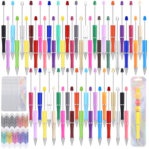 Vellibring 150 Pcs DIY Beadable Pen Kit Multicolor Bulk Ballpoint DIY Crafting Pens with 8 Colors Refills & Bags for Students Teens Teachers School Office Accessories Supplies