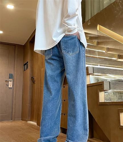 Mens Jeans Spring Summer Semi-Wide Leg Washed Casual Straight Denim Pants Comfortable Fashion2