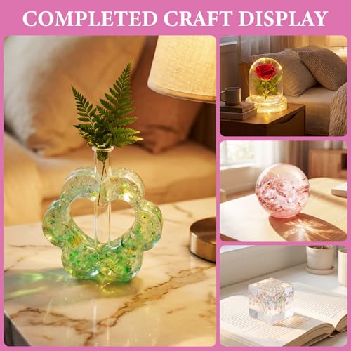 Image of Epoxy Resin Kit with Light for Beginners, 34OZ Epoxy Kit with Dried Flowers, Measuring Cups and Resins Supplies, Resin Kit and Molds Complete Set DIY Crafts for Adults, Epoxy Set with Vase Mold