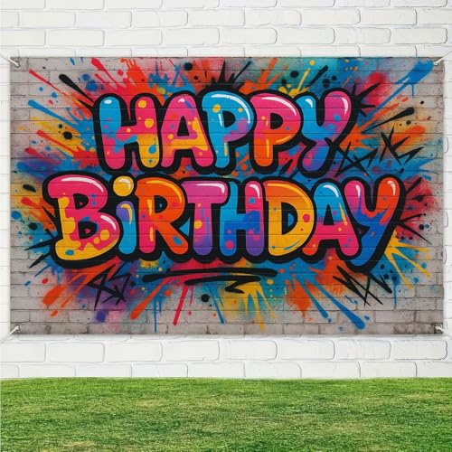 Image of HOMETITUTE Graffiti Style Birthday Banner 71x43 Inch