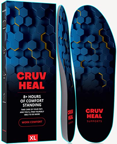 CRUVHEAL Work Comfort Orthotic Insoles - Anti Fatigue Shoe Insert Men Women - Low Arch Support - Shock Absorption - Foot Pain Relief - Work Boot Insoles (Blue, XL)