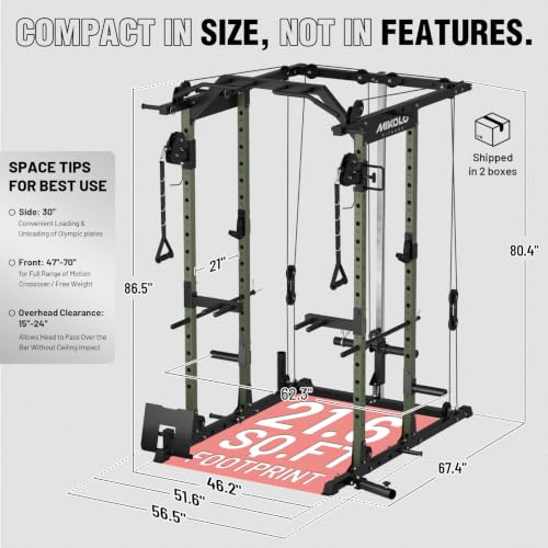 Image of Mikolo Power Cage, Power Rack with Cable Crossover System, 1500LBS Squat Rack with LAT Pull Down System, Workout Cage with Pulley System for Fitness Home Gym
