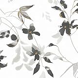 HeloHo 15.35' X 78.7' Black Ink Floral Wallpaper for Bedroom Peel and Stick Self Adhesive Removable Wallpaper Waterproof Contact Paper for Living Room Bedroom Decor