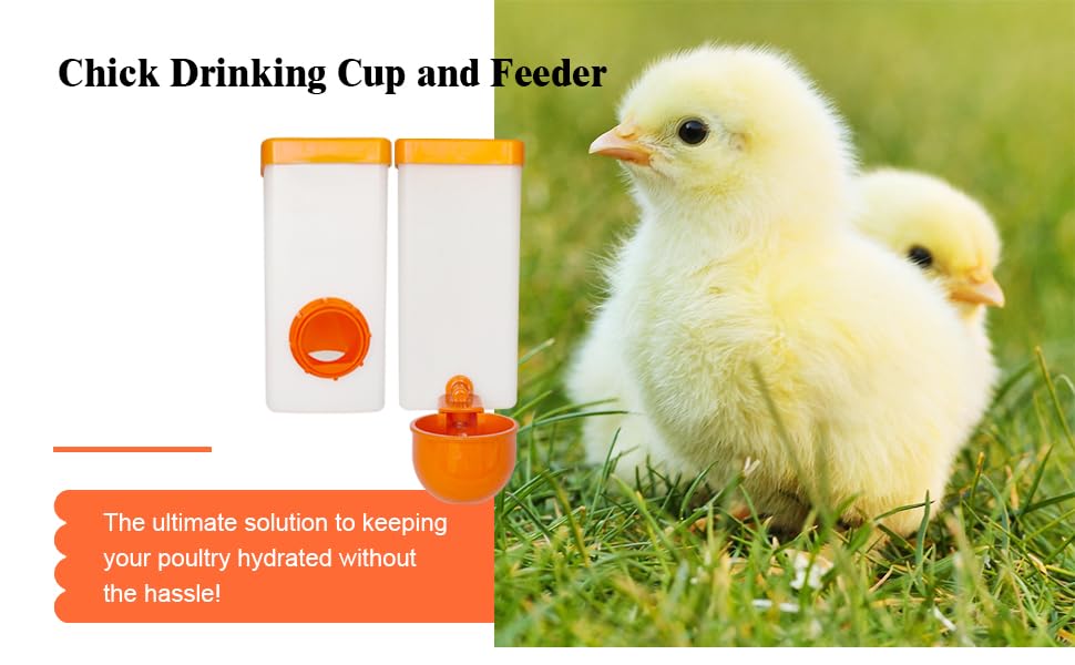 Automatic Waterer System Chick Feeder and Drinker Cups 1L Hanging Automatic Fill Poultry Watering Cup Used for Cages (Orange, 2)