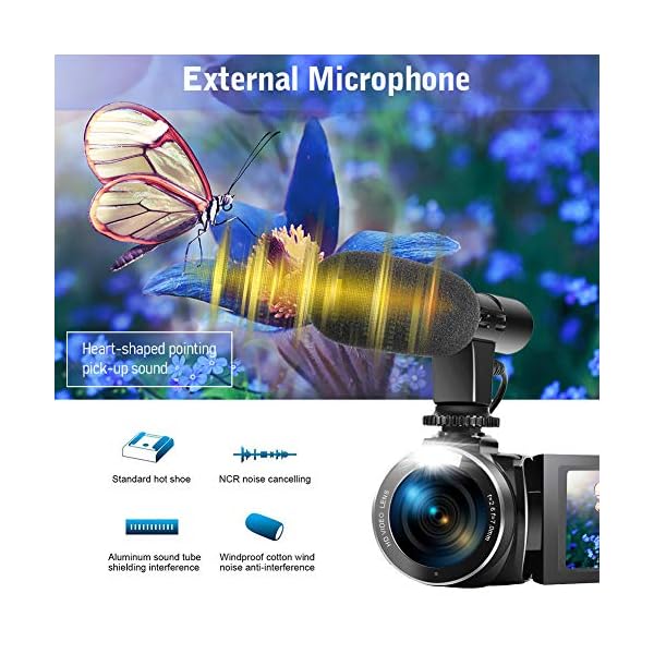 Videokamera 2.7K Camcorder mit Mikrofon 30MP Vlogging Kamera mit drehbarem 3.0 ”Touchscreen Zeitraffer Camcorder und… – Bild 4