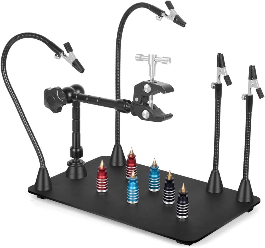 Magnetic Helping Hands Third Hand Soldering Work Station | Larger Sturdy Base Heat Gun Holder | | Flexible Arms with 360 Hot Air Gun Holder (Helping Hands with Circuit Board Holder)
