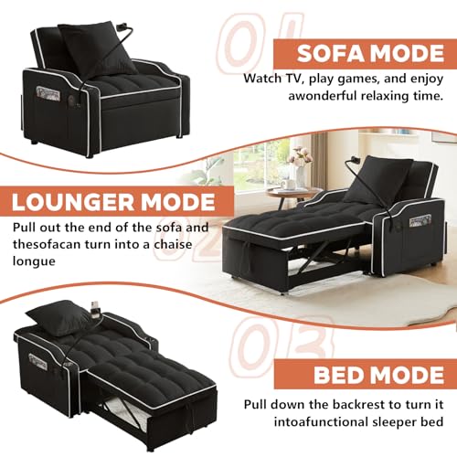 Sillón Convertible Plegable Negro miniatura 4