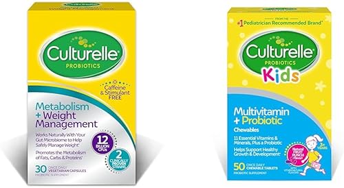 Culturelle Cápsulas probióticas para metabolismo saludable + control de peso (mayores de 18 años), 30 unidades y multivitamínico masticable completo