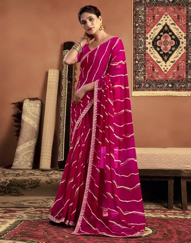Image of SIRIL Women's Georgette Bandhani Printed Saree With Unstitched Blouse Piece