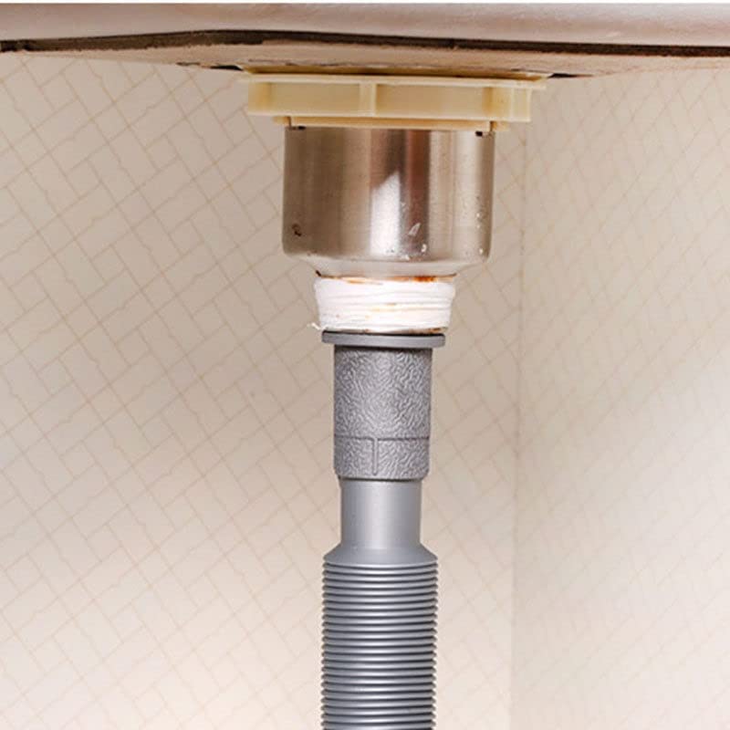 Plastic Flexible Strainer Sink Extension Drain Hose – 90cm, Gray PP Pipe Elbow – For Kitchen & Bathroom Drainage