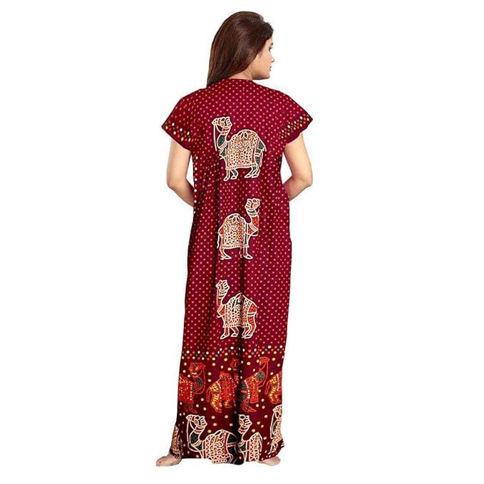 Image of Nighty for Women Cotton Printed Maxi Gown Ankle Length Nighty Night Dress Gown for Women Maxi - Free Size (Pack of 4)