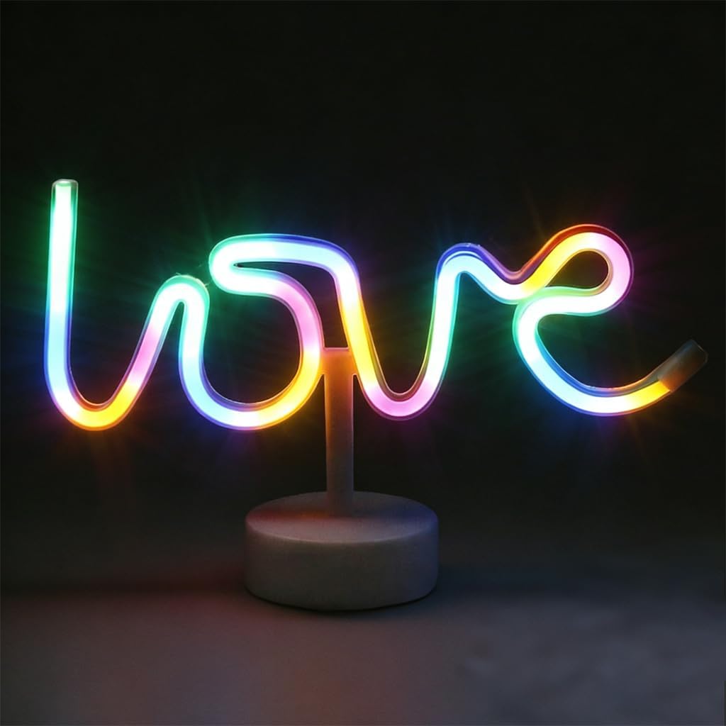 LOVE Heart Shaped Neon Night Light - USB/Battery Operated, Switch Control Desk Lamp for Bedroom Living Room Decor Gift ,Valentine's Day Wedding Party Decor Gifts for Women Friends Kids (Colorful Love)