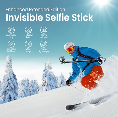 VYVIYON 1.8M Super Long Invisible Selfie Stick, Extension Monopod Pole with Adapter Compatiblr with Insta 360X5,X4 ONE X2 DJI OSMO for Action Camera Wrist Strap Included - Image 2