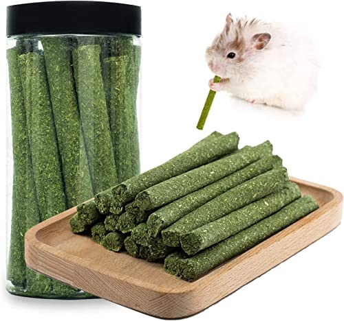 Odluzy 20 Pcs Natural Timothy Hay Sticks Molar Wood Treats Stick Teeth Chew Stick for Rabbits Hamster Chinchilla and Other Small Animals