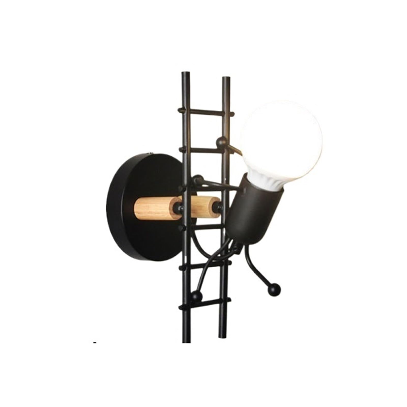 CUDTAPI Simplicity Matchstick Man Cartoon Wall Light, Children's Room Kitchen Dining Room Bed Room Foyer Study Balcony Aisle Wall Lamp(Ladder Black)
