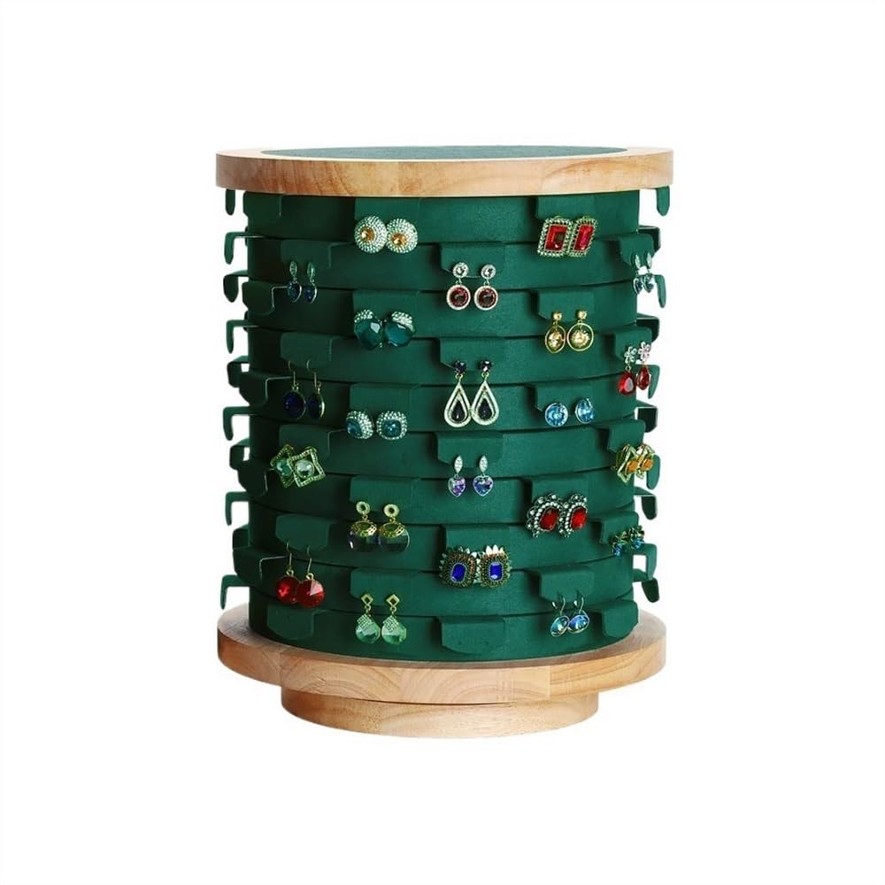 Zeng25liangOu-12 jewellery stand Jewelry Display Props Rotating Solid Wood Earrings Display Rack Store Jewelry Rack Large Capacity Earrings Storage Racks for Display and Storage(Green,Large)