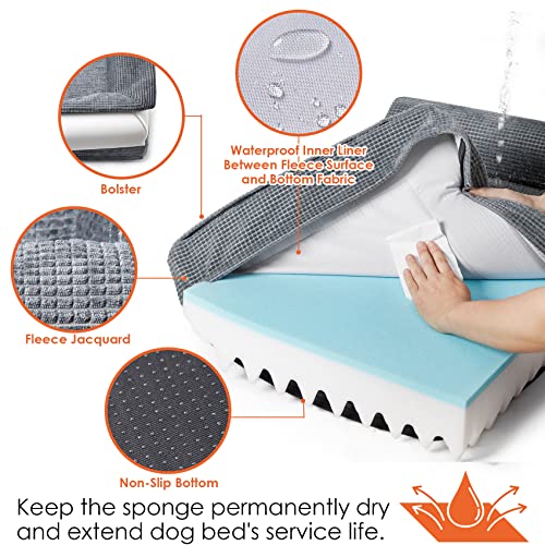 EHEYCIGA Memory Foam XL Dog Bed for Large Dogs, Orthopedic Waterproof Extra Large Dog Bed with Foam Sides, Non-Slip Bottom and Big Dog Couch with Washable Removable Corn Fleece Cover, Grey - Image 4