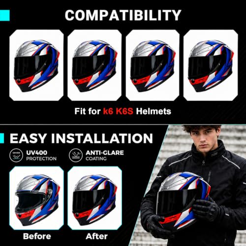Image of PSLER Shatterproof Motorcycle Helmet Visor for K6 K6s,Dark Black