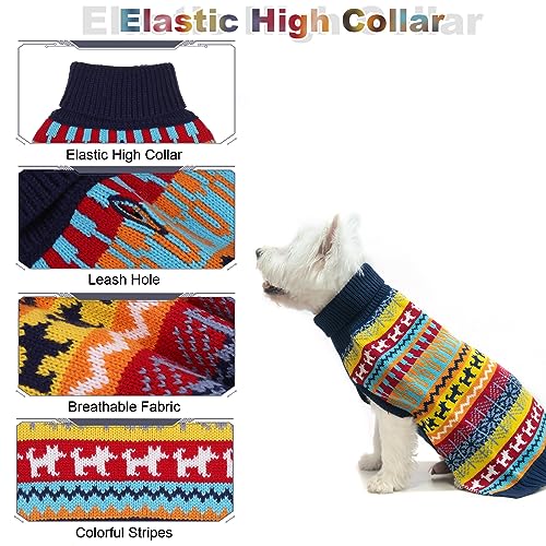Image of Mihachi Dog Sweater - Winter Coat Apparel Clothes with Colorful Stripes for Cold Weather