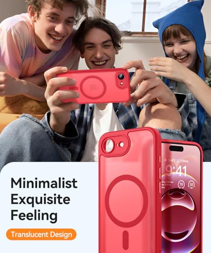 Image of CANSHN Magnetic for iPhone 17e / 16e Case, Upgraded [Full Camera Protection] [Compatible with Magsafe] [Translucent Matte] Shockproof Protective Phone Case for iPhone 17e / 16e - Red