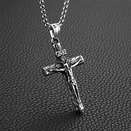 HZMAN Stainless Steel Jesus Crucifix Cross Necklace Religious INRI Cross Pendant for Men Women with 24" Chain Jewelry Gift3