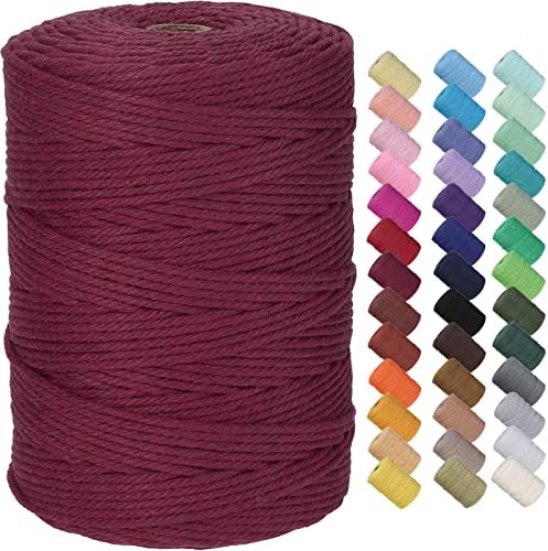 GOHOF Macrame Cord 3mm x 300m Premium Cotton Macrame Rope, 4 Strand Twisted Soft Cotton Cord, One of The Most Perfect Materials for Macrame Art, Cotton String Without Chemicals (Red)
