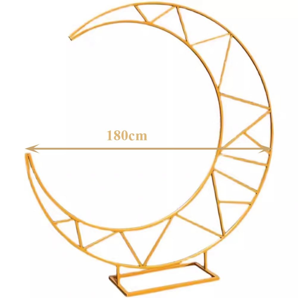 Soporte de arco de boda, marco de metal de luna creciente de 6 pies con flores artificiales para decoración de eventos, cumpleaños, despedida de soltera, telón de fondo de fiesta