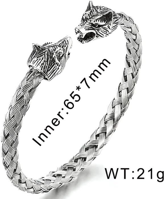 Men's Viking Stainless Steel Cuff Bracelet Norse Wolf Head Braided Bangle Nordic Animal Totem Jewelry for Men Women, Adjustable - Image 7