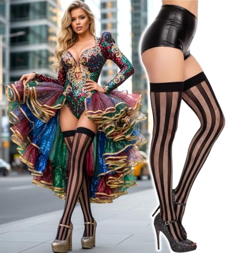 Image of ToBeInStyle Women's Novelty Vertical Spiral Striped Thigh High Stockings