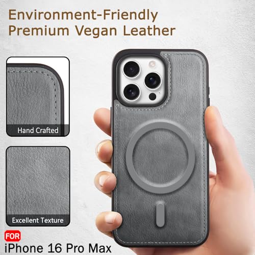 Image of TheGiftKart Genuine Leather Finish Back Cover Case for iPhone 16 Pro Max | Shockproof Design | Raised Edges for Camera & Screen Protection | Stunning Minimalist Design Case (MagSafe Compatible, Grey)