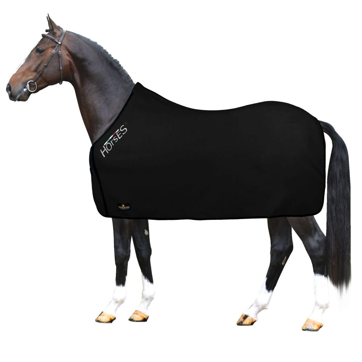 Horses, Fleece Pferdedecke, Basismodell, weich und bequem, ideal für Transport und Feierabend, Größe XS-120cm bis XXL-162cm, erhältlich (Schwarz-155 cm)