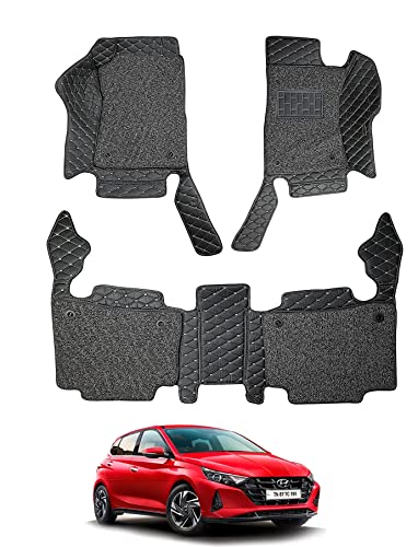 Image of Auto Hub Premium 7D car mat Hyundai i20 (Model: 2020-Till Date), Luxury Double-Stich 7d Car Floor Mat Complete Set, 100% Waterproof and Washable, Color : Black