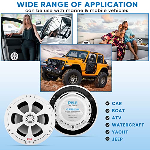 Image of Pyle Two Way Marine Speaker System, One Pair 6.5 inch White Marine Component Speaker, 240 Watts Max Power with 4 Ohm Impedance, Waterproof, Butyl Surround Sound and Surface Mount Capability