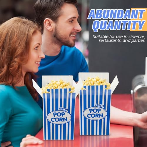 Image of Xinnun 200 Pcs Paper Popcorn Boxes 1oz Oil-proof Disposable Striped Popcorn Boxes Container Leak Proof Paper Holders for Movie Night, Party, Birthday, Wedding (Dark Blue)