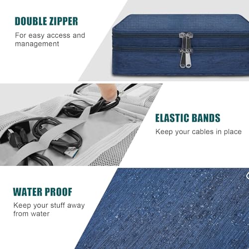 INOVERA (LABEL) Nylon Double Layer Cable Organizer Bag|Travel Electronic Accessories Case|Tech Organizer Storage Bags For Sd Card,Usb Flash Drive,Charging Cords,Usb Charger,Mini Tablet (Dark Blue) 4 51+o4zNsY9L