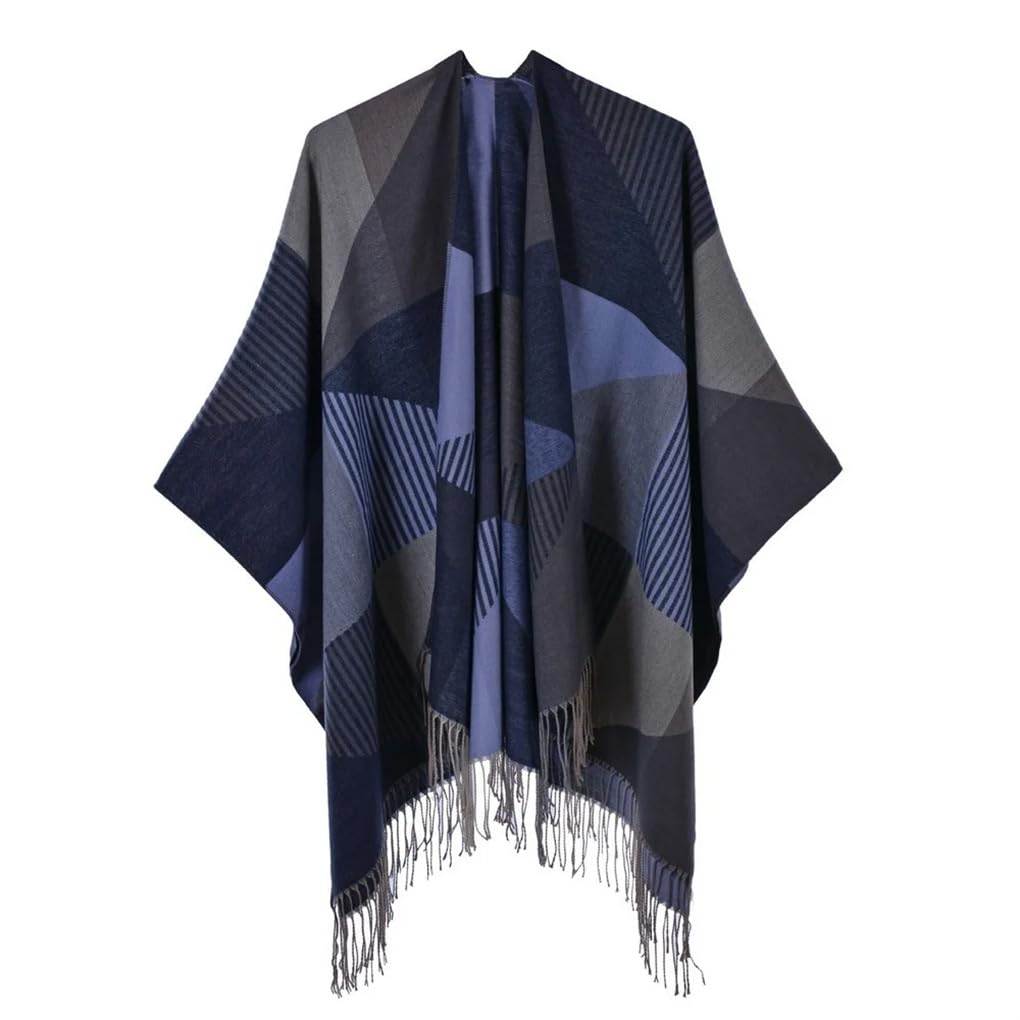 Pull à carreaux pour femme - Automne et hiver - Poncho tricoté - Capes solides