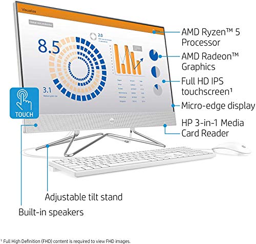 Upgrade HP 24-inch All-in-One Touchscreen Desktop Computer, AMD Ryzen 5 4500U Processor, 12 GB RAM, 512 GB SSD, Windows 10 Home (24-dp0160, Silver) - Image 3