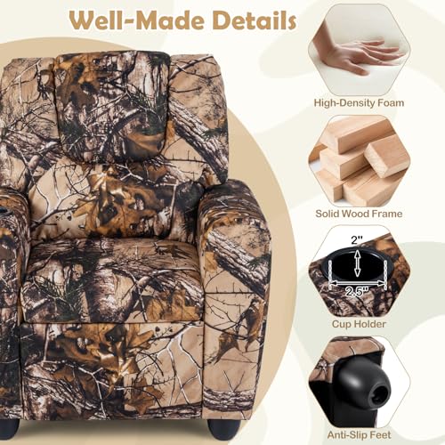 Image of Kids Recliner, Toddler Lounge Chair w /Cup Holder, Wide Armrest, Kids Sofa w /Adjustable Footrest, Comfy Toddler Recliner Chair for for Boys & Girls 3 + (Fabric, Leaf Color)