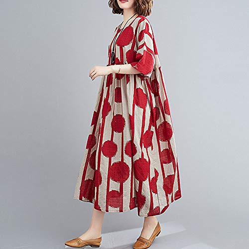 Romacci Vestido feminino solto, de linho de algodão, floral, vintage, com bolsos longos, 9, tamanho