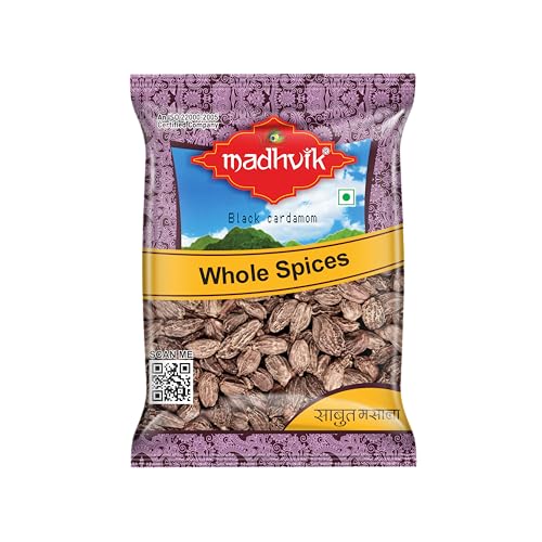 Image of MADHVIK Premium Black Cardamom 50g (Moti Elaichi) - Pack of 2 x 25g | Aromatic Whole Badi Elaichi Pods for Biryani, Gravy, Masala Blends & Indian Cooking | Fresh & Natural Quality