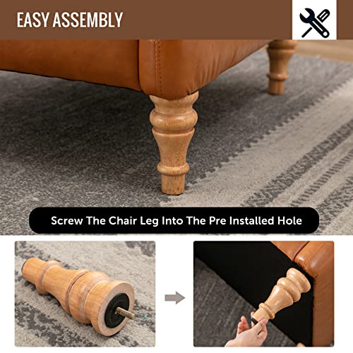 Icoget Accent Armrest Single Sofa Chair Fabric And Leather, Mid-Century Modern Chair W/Rubberwood Legs For Small Spaces, Comfy Living Room Upholstered Chair For Relaxing Reading - Brown #TOP5