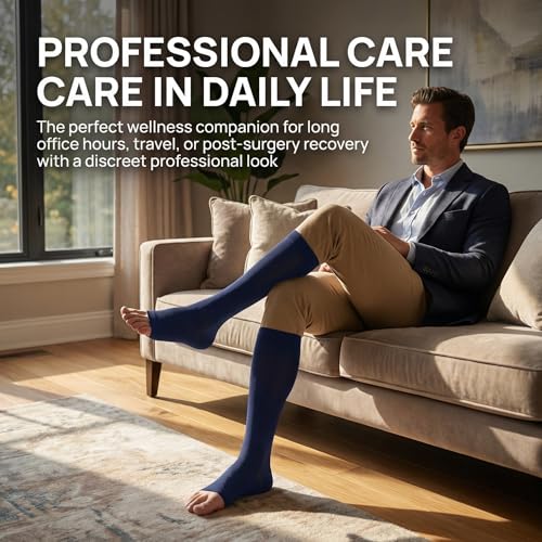 Image of MGANG Knee High Compression Socks 20-30mmHg for Varicose Veins, Open Toe | Graduated Compression, Circulation, DVT, Swelling, Nurses, Pregnancy, Standing, Office, Flight, Travel, Running, Recovery