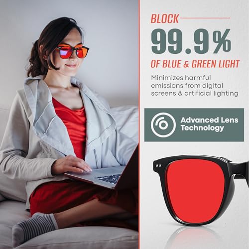 Image of Sleep Glasses for 99.9% Blue Light Blocking Dual AR Coating Red Lens for Nighttime Screen Computer Gaming