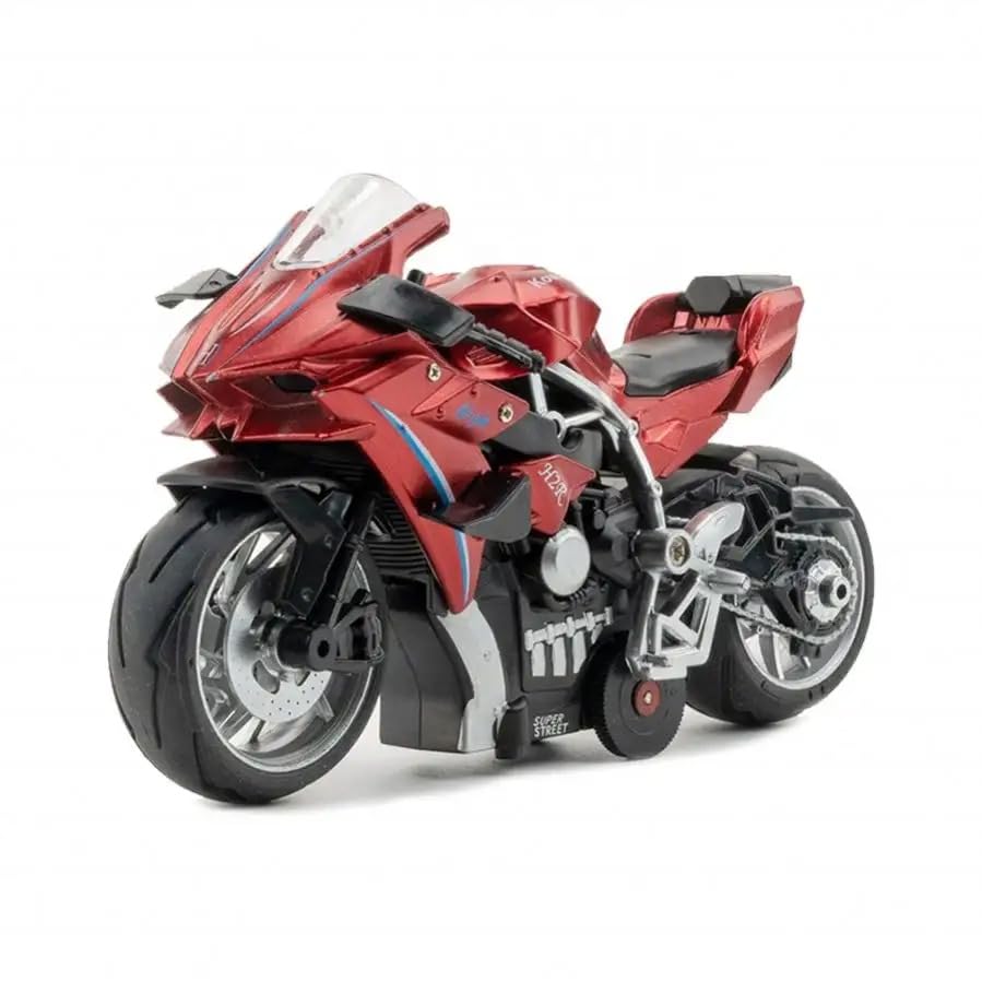 Image of FEXXA Police Motorcycle Toy - Pull Back Motorcycle Toys, Tiny Gift with Music Lighting, Latte Motorcycles Toy for Kids Boys Age 3-8 Year Old [Multicolor] (Ninja Bike-RED)