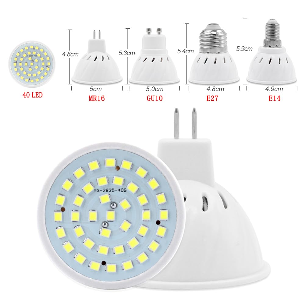 1fortunate Confezione da 30, AC220V Ultra Luminoso MR16 GU10 E14 E27 2835SMD Lampadina LED Faretto 4/6/8W Lampade da ufficio Lampadine ecologiche Bianco caldo/freddo(Warm White,E14 220V 6W)
