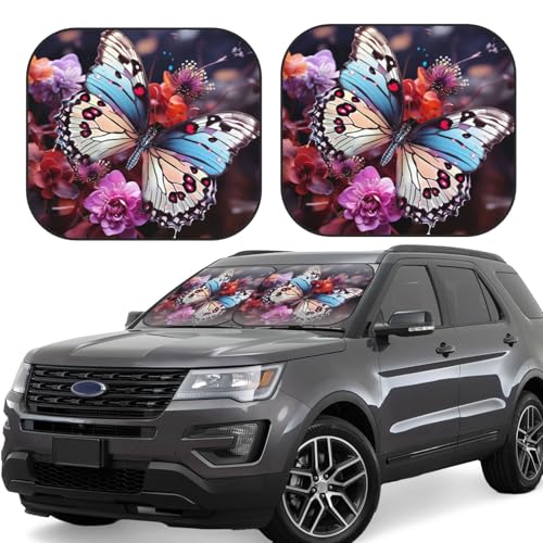 Pare-soleil voiture papillon universel et pliable taille S avec motif fleuri coloré